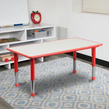 Прямоугольный Красный Пластиковый стол для занятий с Регулируемой высотой 23,625 