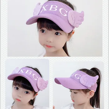 1 шт., Однотонная летняя солнцезащитная кепка для девочек в корейском стиле с рисунком Ангела, Дышащая детская шапочка, Акриловая дышащая летняя кепка для девочек