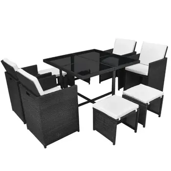 9 шт. Уличный плетеный обеденный стол и стулья из ротанга, набор мебели, экономящий пространство, Плетеный оптом