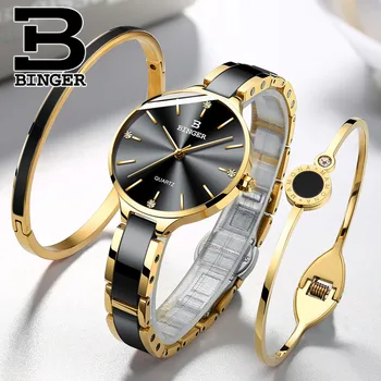 Швейцарские модные женские часы Binger, роскошный бренд, браслет, новый Керамический ремешок, Сапфировый водонепроницаемый Montre Femme Zegarek Damski