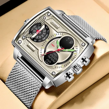 LIGE Лидирующий бренд, модные часы для мужчин, 30-метровые водонепроницаемые военные часы, кварцевые наручные часы с цифровым двойным дисплеем, Relogio Masculino