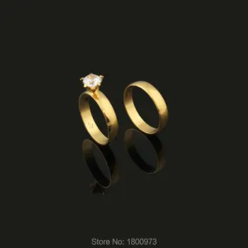 Два желтых кольца с кристаллами Модные украшения для влюбленных Свадьба Ближний Восток/Россия/Арабский/Африканский/Бразилия/Кения