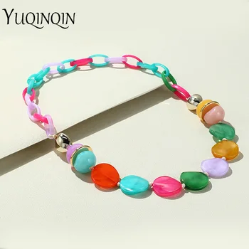 Новые Корейские ожерелья с подвесками из бисера для женщин и девочек, разноцветные акриловые ожерелья-цепочки из бисера для девочек, летние украшения для путешествий, подарки
